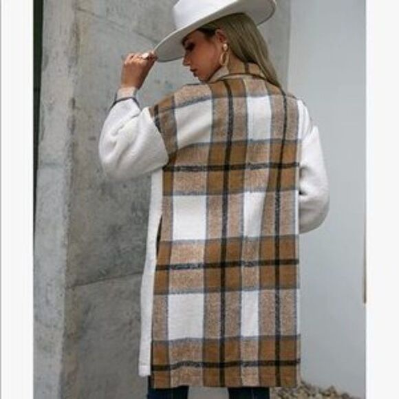 NEW Lapel Button Down Long Plaid Fuzzy Shacket - Picture 1 of 5